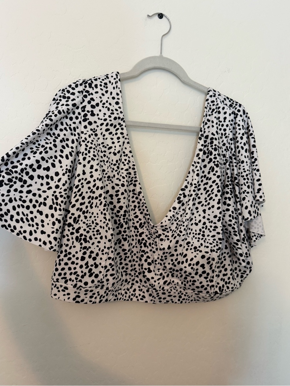ASOS Curve Black & White Dot Short Sleeve Bikini Top